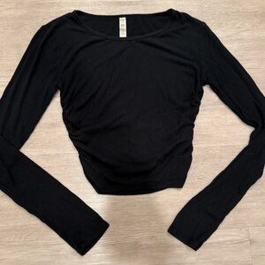 ALO Yoga Black Ribbed Long-Sleeve Crop Top
